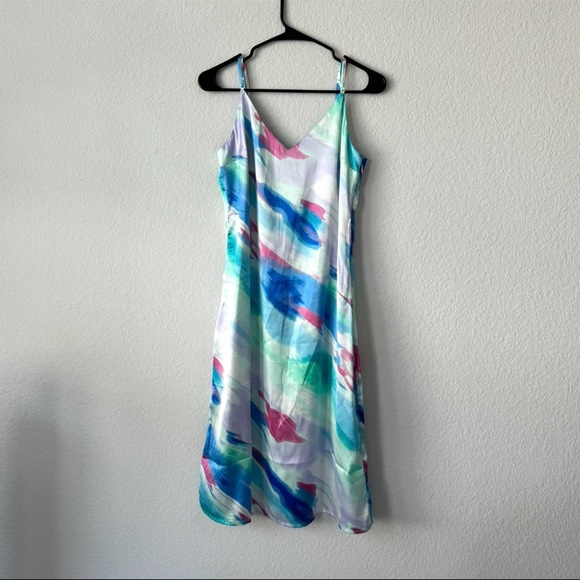 Forever 21 Dresses & Skirts - Blue Watercolor Silk Midi Dress
